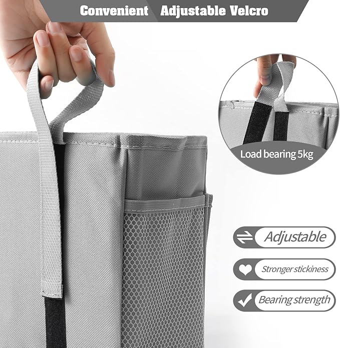 Bunk Bed Organizer, Bedside Caddy Hanging Bed Organizer Storage Bag with 4 Pockets and 2 Hooks, for College Dorm Rooms Bed, Hospital Bed, Baby Bed Rails, 600D Oxford Cloth (Gray)