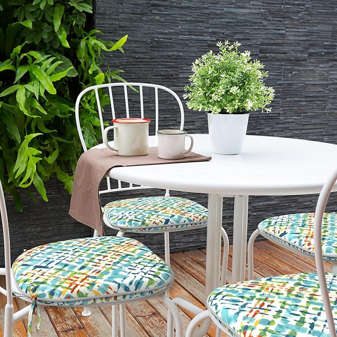 Indoor/Outdoor Chair Cushions 16x17 Inch, Patio Chair Cushions with Ties, All Weather Seat Cushions for Patio Furniture Home Garden Chair Use, Set of 4,Acapa Opal Geometric