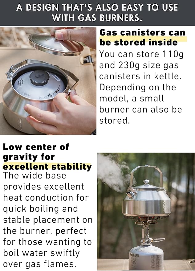 CAMPINGMOON 1L Campfire Kettle Seamless One-Piece Stainless Steel Wide Bottom Wide Spout Integrated Molding Camping Outdoor Water Boiler SW-1