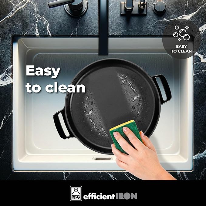 BRA COOKWARE Efficient Iron Round Smooth Grill | 12.6 inches Cast Iron Round Griddle | All Heat Sources Compatible | PFOA Free | Without Non-Stick | Silicon Handle | Non Deformable