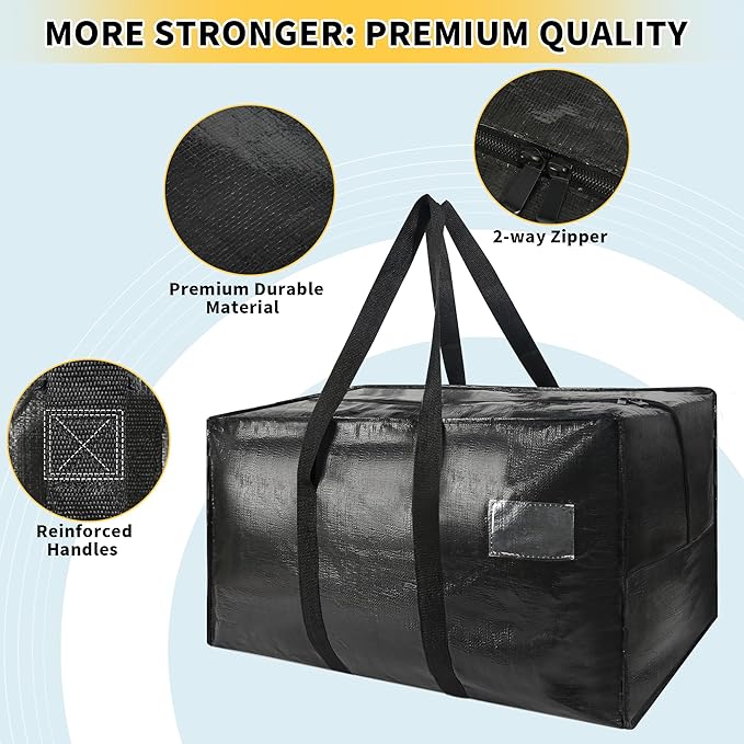 Heavy Duty Extra Large Moving Bags,69 Gallon Jumbo Packing Bags,Huge Moving Storage Bags with Strong Zippers & Carrying Handles,Reusable Big Moving Storage Bags for College Dorm Travel 2Pack