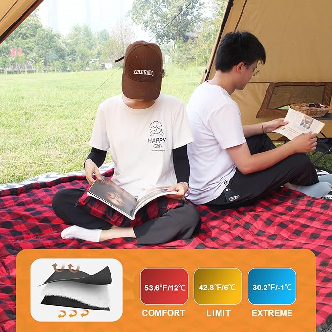 Double Sleeping Bag Flannel for Adults with 2 Pillows 2 Person Sleeping Bags Camping XXL Queen Size Two Person Sleeping Bag for Cold Weather