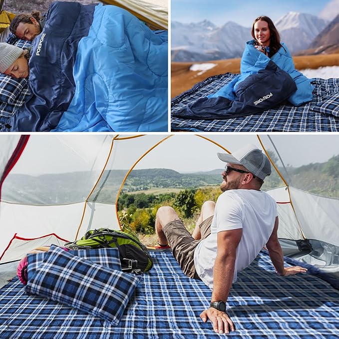 Double Sleeping Bag Flannel for Adults with 2 Pillows 2 Person Sleeping Bags Camping XXL Queen Size Two Person Sleeping Bag for Cold Weather