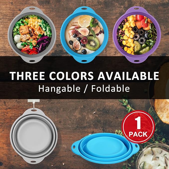 Collapsible SiliconelSalad Bowl 61oz Camping Bowl Outdoor Hiking Travel Durable Bowl for Storage and Mixing Food-Grade Silicone Food Storage Container 1 Pack (Blue)