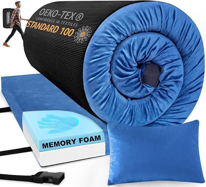 Sleeping Pad,3-inch Thick Memory Foam Camping Mattress,Portable Roll-Up Mat for Car/Tent/Floor/Cot/Travel,Comfortable Pad for Guests Sleepover