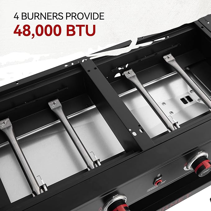 Royal Gourmet GD405A 4 Burner Propane Gas Grill and Griddle Combo with Grilling Gear Set, Griddle Grill Combo with Foldable Side Tables for Outdoor Cooking While Camping or Tailgating, Black