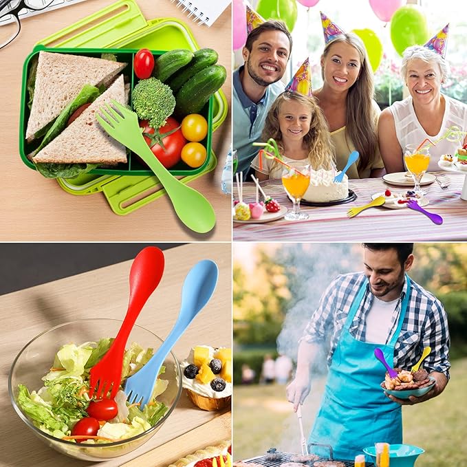 12Pcs Plastic Sporks Tritan Sporks 3 in 1 Travel Fork for Camping, Travel, Home, Restaurant (7 Inch)