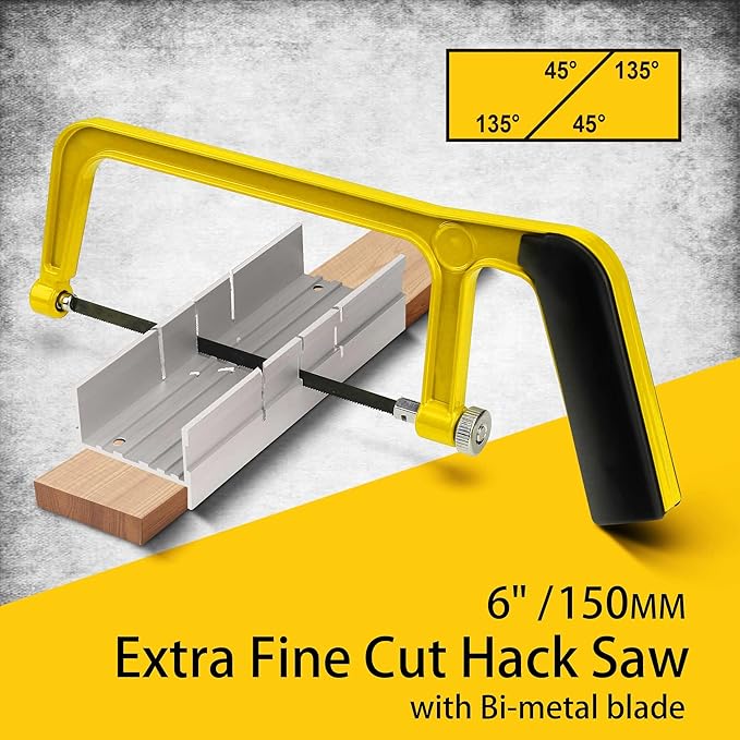 6 in. Mini Hacksaw & mitre Block Set - 150mm Extra Fine Cut Hack Saw with Bi-Metal Blade