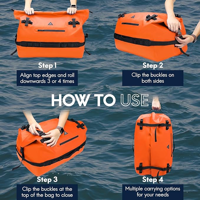 Haimont Large Waterproof Duffel Backpack Roll-Top Heavy Duty Dry Duffle Bag for Boating, Travel, Motorcycle, Kayaking, Camping, 60L