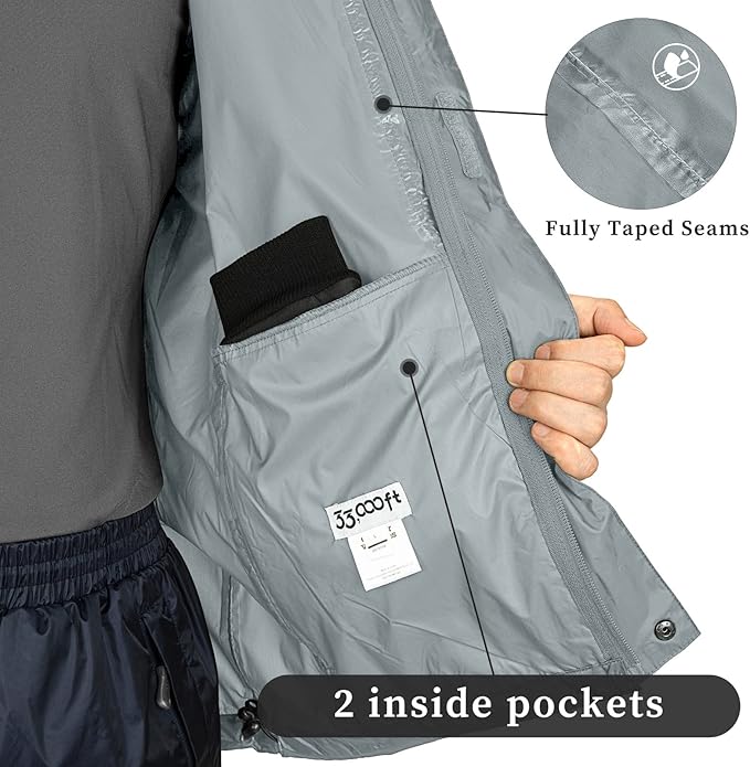 33,000ft Packable Rain Jacket Men's Lightweight Waterproof Rain Shell Jacket Raincoat with Hood for Golf Cycling Windbreaker