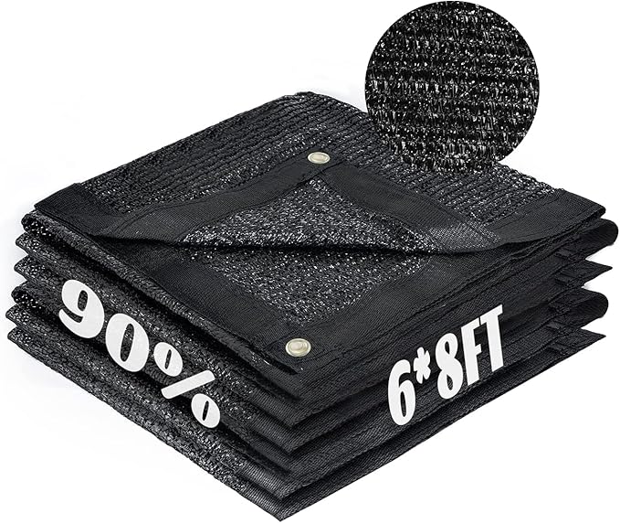 Cool Area 90% Sun Shade Cloth Mesh Tarp with Grommets for Plant Cover 6x8ft Patio Canopy Garden Pergola Blackhouse Car Barn Kennel Black