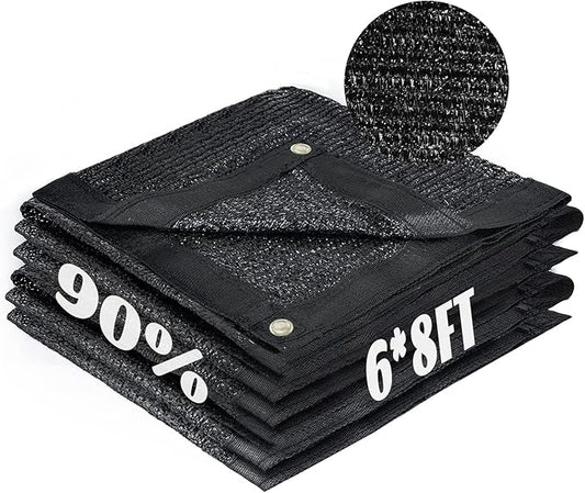 Cool Area 90% Sun Shade Cloth Mesh Tarp with Grommets for Plant Cover 6x8ft Patio Canopy Garden Pergola Blackhouse Car Barn Kennel Black