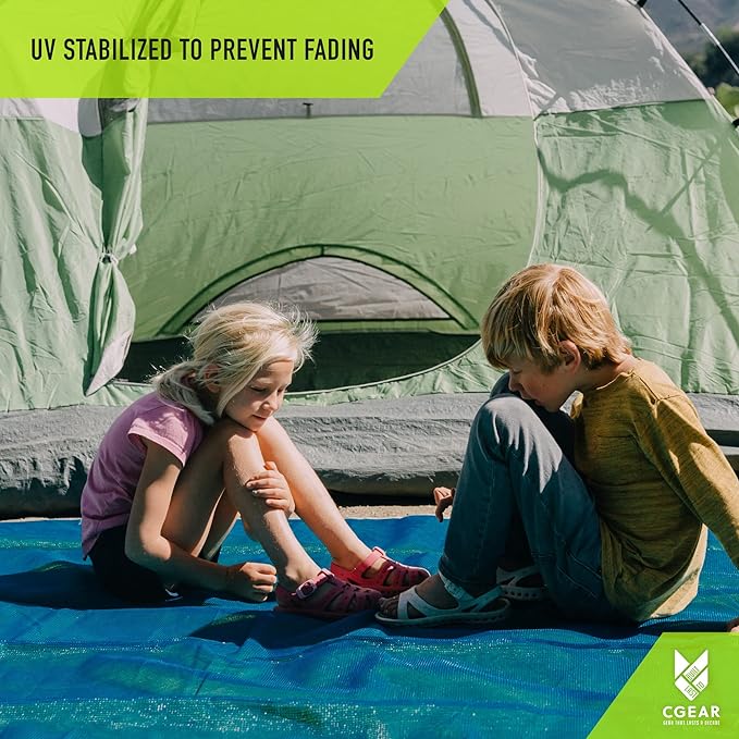 CGEAR Original Sand-Free Outdoor Rug Camping Mat - Water-Resistant & Anti-Fade Material - Military-Grade - Reversible Design - Area Rug for Beach, RV, & Picnics - Includes Travel Bag