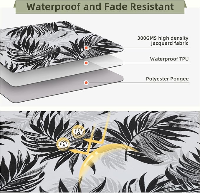 Favoyard Outdoor Seat Cushion 24 x 24 x 4 in Waterproof Pattern Fade Resistant Cover Removable Patio Furniture Cushions Deep Seat & Back Cushion Set with Adjustable Straps for Patio Chair Sofa Couch