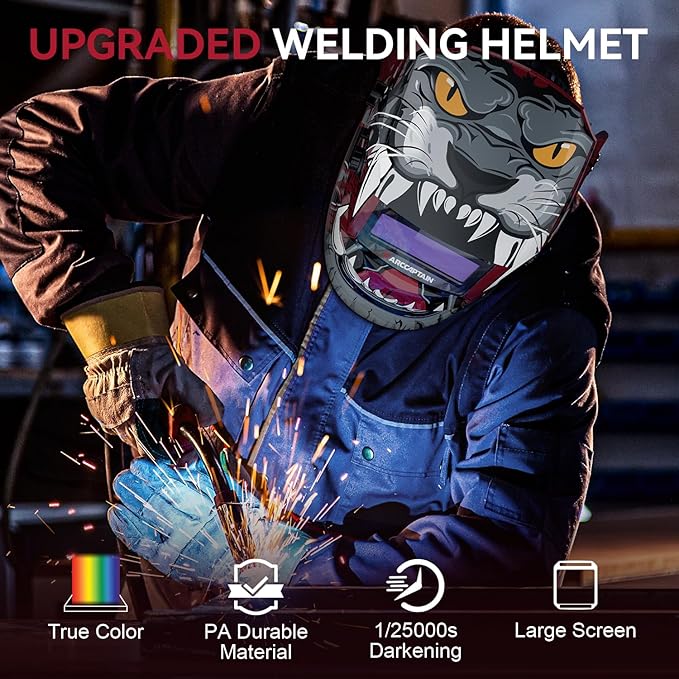 ARCCAPTAIN Auto Darkening Welding Helmet, 1/1/1/1 Top Optical Clarity, True Color Welder Helmet, 4 Arc Sensor 1/25000s Response Time, Wide Shade 4/9-13 for TIG MIG ARC Weld Hood Helmet