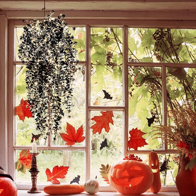Black Hanging Fake Plants Fake Vines Artificial Plants Faux Hanging Plant with Lights, Artificial Hanging Plants for Indoor Outdoor Wedding Halloween Party Fall Wall Room Door Decor(Black White)