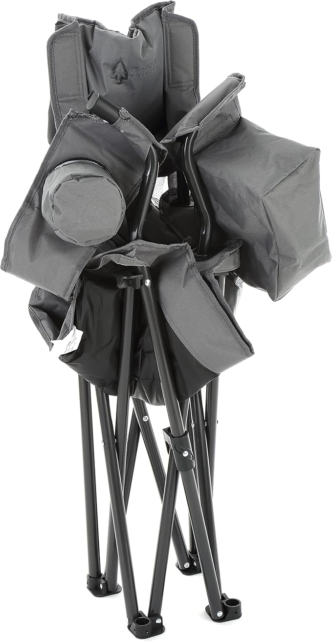 ARROWHEAD OUTDOOR Portable Folding Camping Quad Chair w/ 6-Can Cooler, Cup & Wine Glass Holders, Heavy-Duty Carrying Bag, Padded Armrests, Headrest & Seat, Supports up to 550lbs, USA-Based Support