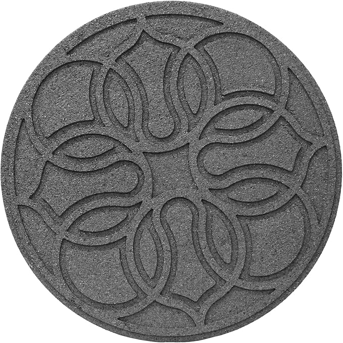 Garden Central 4-Pack 18”x18” Fake Pendant Rubber Stepping Stones, Round, Grey – Reversible Non-Slip Outdoor Faux Decorative Set for Landscaping – DIY Decor for Walkways & Yard Pathways