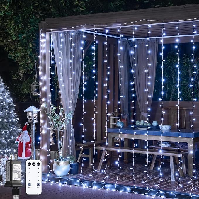 JMEXSUSS 300 LED 9.8x9.8Ft Curtain Lights Indoor with Remote, White Christmas Lights Plug in, 8 Modes White String Lights for Bedroom Wall Wedding Reception Dorm Party Backdrop Window Outdoor Decor