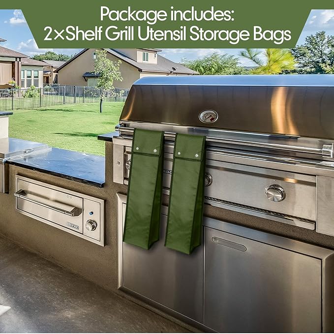 Grill Utensil Storage Bag BBQ Tool Storage Bags Barbecue Hardware Tool BBQ Utensil Holder Pouch Oxford Cloth Accessory Foldable for Camping Hiking(2 Pcs,Army Green)