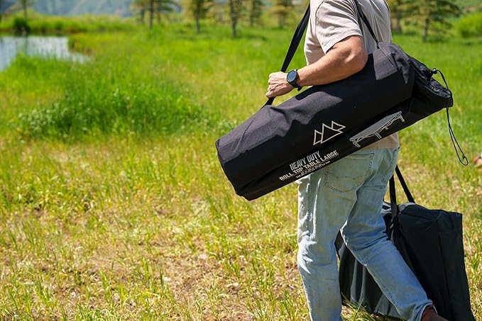 Heavy-Duty Roll-Top Table for Camping (Large) - Portable Aluminum-Top Folding Table with Steel Frame by Caddis Sports