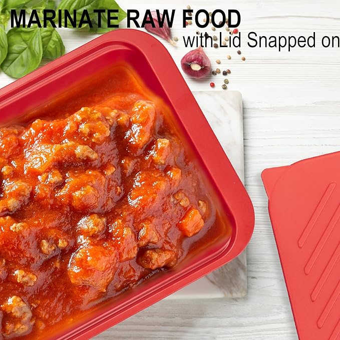 Deep Grilling Prep and Serve Trays with lid, BBQ Tray for Marinating Raw and Cooked Food, Diswasher Safe Nesting Trays Black in Red