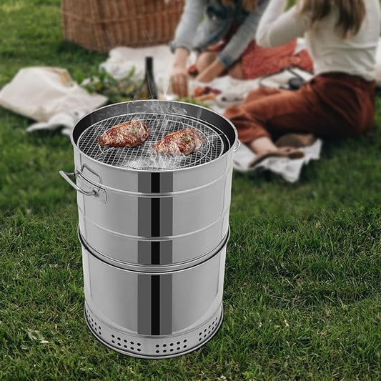Stainless BBQ Grill Barrel,Portable 360°Smokeless Barbecue Grills,Silver Steel Kebob-Grill with 50 Skewers,Outdoor Cooking and BBQ,Camping Picnic Patio Backyard