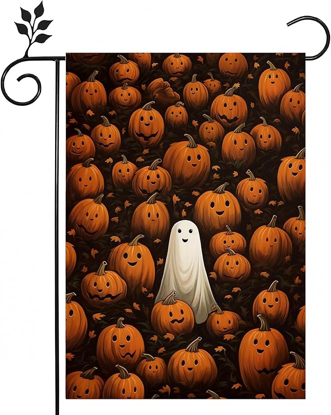 Fall Garden Flags 12x18 Double Sided, Halloween Pumpkin Yard Flags for Outside, Ghost Small Yard Flags for Home Outdoor Decorations