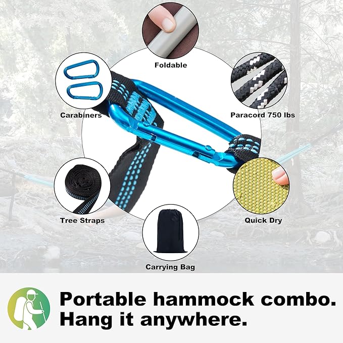 14ft Two Person Outdoor Hammock, Portable Camping with Folding Steel Spreader Bar, Carrying Bag, Carabiners, Tree Straps, Pillows, Quick Dry Textilene Fabric, 550 lbs Capacity (Jungle Green)