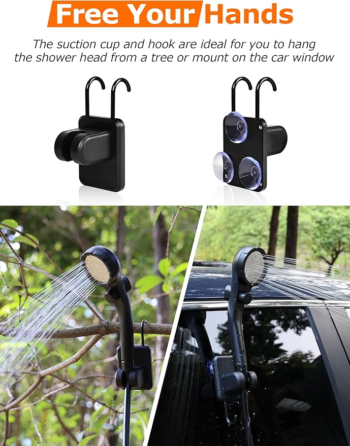 innhom Portable Shower for Camping, 6000mAh Rechargeable Camping Shower with LED Display, 2 Mode Electric Outdoor Camp Shower Pump for Hiking, Travelling, Washing, Grey