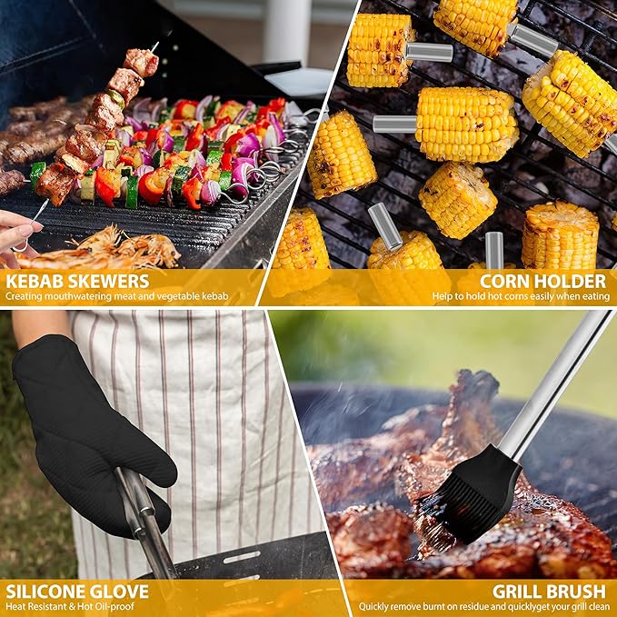 BBQ Grilling Accessories Set, 30Pcs Heavy Duty Grill Tools for Outdoor Camping, Stainless Steel Barbecue Utensils Kit with Aluminum Case and Apron，Grilling Gifts for Men Dad