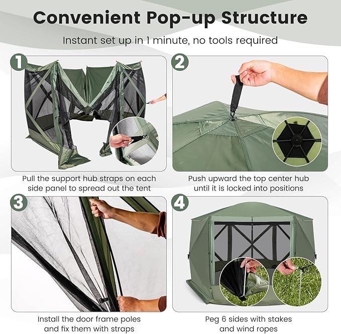 Tangkula 11.5x11.5 Ft Pop Up Gazebo with Netting, Portable Screen Tent with 6 Sided Mesh Walls, 2 Sunshade Cloths, Outdoor Instant Canopy Shelter with Carry Bag for Camping, Lawn, Backyard