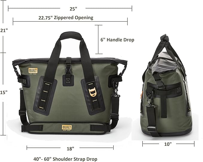 BUILT Large Welded Soft Portable Cooler with Wide Mouth Opening - Insulated and Leak-Proof Olive 5213958