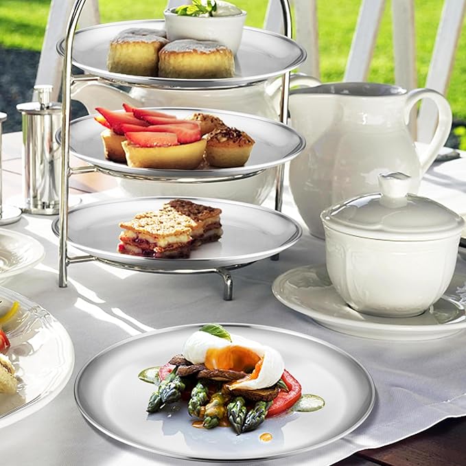 Homikit 6 Pack Stainless Steel Plates, Metal Kids Toddler Dinner Plate Set Non Toxic, 9 Inch Round Camping Plates for Serving Dishes Dessert Salad, Unbreakable & Reusable, Dishwasher Safe