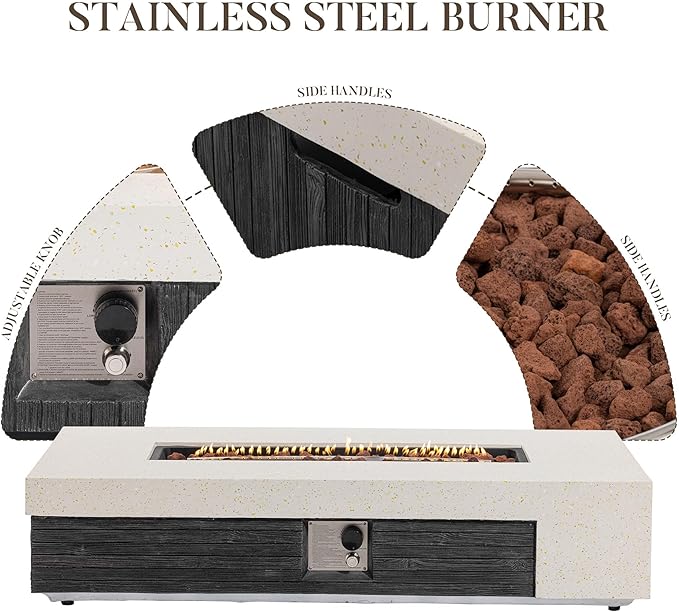 COSIEST 56" Outdoor Propane Fire Pit Table Rectangle Gas Fire Pit Table with Concrete & Wood Grain Design, 50000BTU CSA Certified Electronic Ignition Fire Tables for Patio, Backyard, Garden Heating