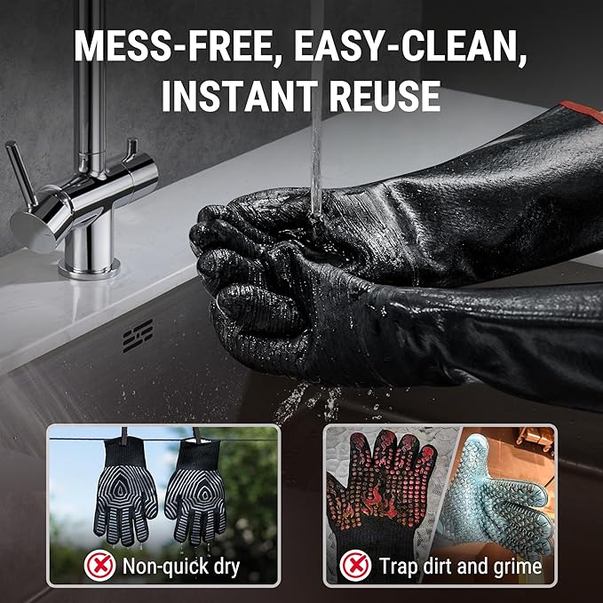 ThermoPro 932°F Heat Resistant BBQ Gloves, 14" Waterproof Oven & Grill Gloves, Oil & Slip-Resistant Neoprene Heat Gloves for BBQ, Fire Pit, Rotisserie, Smoker Accessories Gifts for Men and Women
