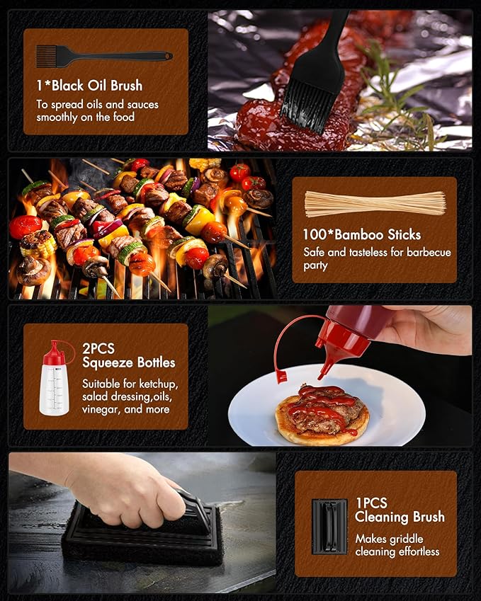 Griddle Accessories Kit - 136PCS Flat Top Grill Accessories for Blackstone and Camp Chef Metal Spatula Tools Set with Burger Press Scraper Tongs Carry Bag for Outdoor Grilling BBQ Cooking