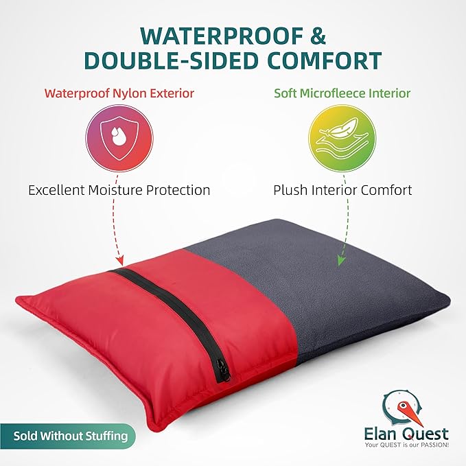 Stuffable Camping Pillow Sack (Large, Red) - 12 x 17 - Camping Essentials for Hiking, Backpacking and Travel Essentials - Sold Empty Bring Your Own Stuffing