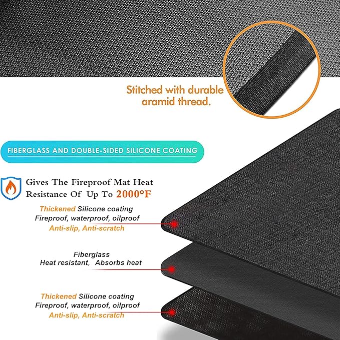 UBeesize Thickened 48x36 inches Under Grill Mat for Outdoor Grill,Double-Sided Fireproof Grill Pad for Fire Pit,Indoor Fireplace Mat Fire Pit Mat,Oil-Proof Waterproof BBQ Protector for Deck and Patio