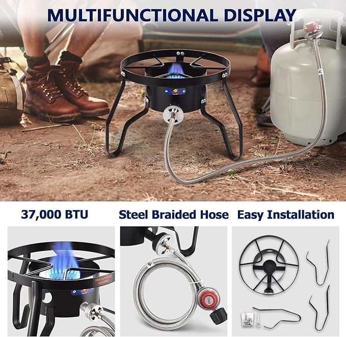 ARC Propane Burner, 55,000 BTU Cast Iron Single Burner Propane Stove for Outdoor Cooking with Rust-proof Hose & Adjustable Regulator, Great for Turkey Fry, Crawfish Boil, Home Brewing