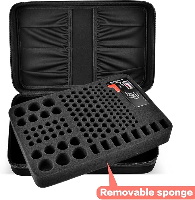Comecase Hard Battery Organizer Storage Box, Carrying Case Bag Holder - Holds 148 Batteries AA AAA C D 9V - with Battery Tester BT-168 (Batteries are Not Included)