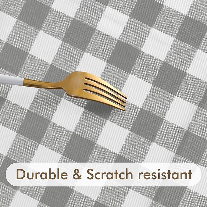 Fitable Round Vinyl Fitted Table Cover - 2 Pack Waterproof Checkered Elastic Edged Tablecloth Flannel Backed Table Cloth for Picnic Party, Silver/White (Fit for 45"-56" Round Tables)