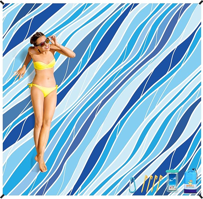 BYDOLL Beach Blanket Waterproof Sandproof 78''×110'' Suits1-7 Adults Compact Lightweight Oversized Sand-Free Blanket Large Picnic Mat for Beach Travel Camping Hiking