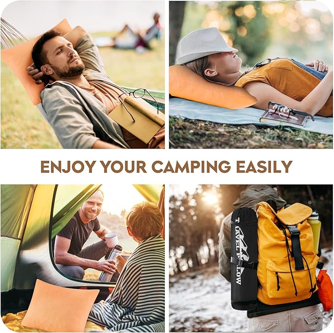 Small Shredded Memory Foam Pillow, Camping Pillow Travel Pillow - Compressible Medium Firm, Breathable Cover, Ideal Backpacking Hiking, Airplane and Car (Apricot Yellow, M)