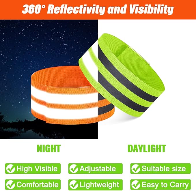 Yilloog 100 Pcs Reflective Arm Bands for Night Walking Reflector Bands Wrist Arm Ankle Leg High Visibility Reflective Gear Safety Reflector Tape Straps for Cycling and Running