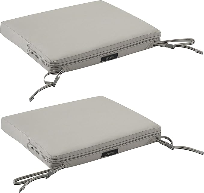 Classic Accessories Ravenna Water-Resistant 17 x 15 x 2 Inch Patio Seat Cushion, Mushroom, Chair Seat Cushion