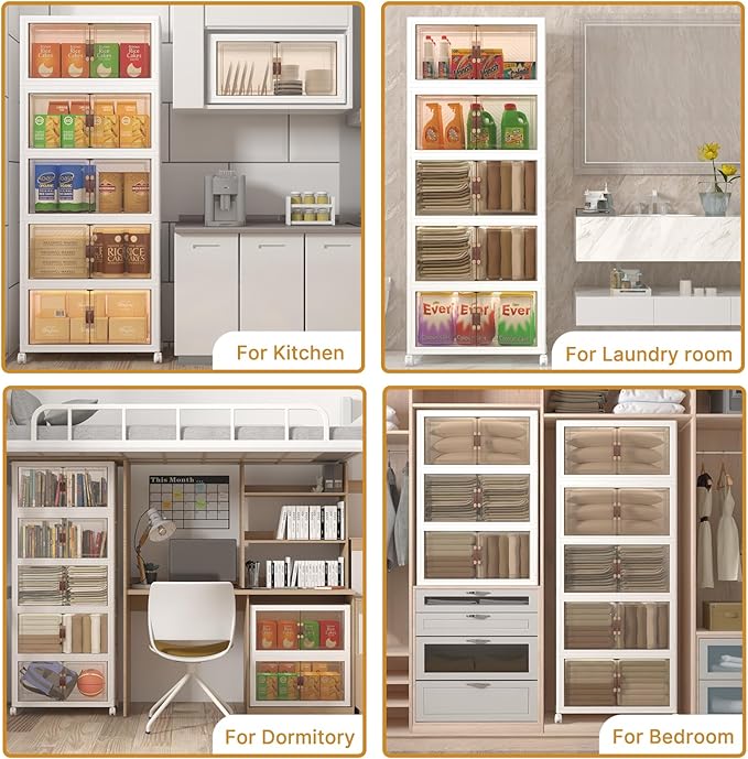 Extra Large Stackable Storage Binswith lids & Wheels, Foldable Collapsible Closet Organizers,672QT-168QT/42GAL*4Pack Plastic Containers with door & drawers for bedroom Dorm