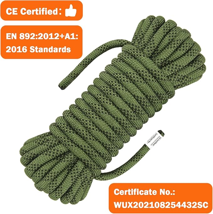 AOLEBA 10.5 mm Static Climbing Rope 10M(32ft) 20M(64ft) 30M(96ft) 50M(160ft) 70M(230ft) Outdoor Rock Climbing Rope, Escape Rope Ice Climbing Equipment Fire Rescue Parachute Rope