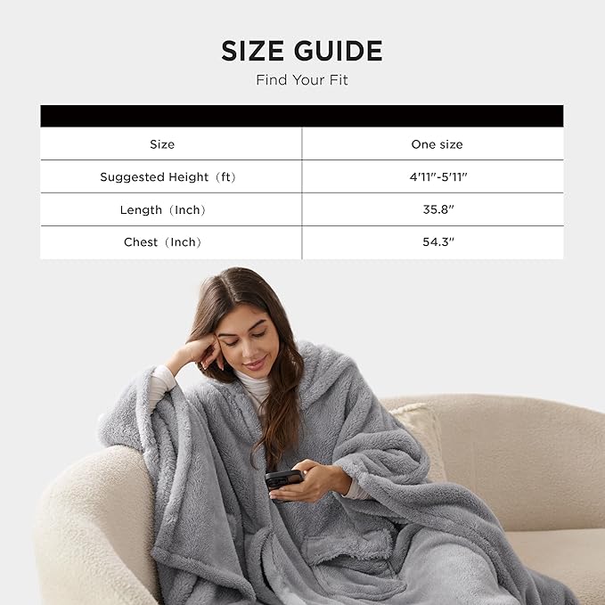 Bedsure Blanket Poncho for Women, Hooded Wearable Fleece Blanket for Adult, Winter Poncho Shawl Wrap Cape as Gifts for Mom