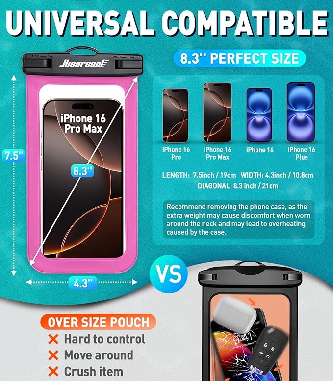 Hiearcool Waterproof Phone Pouch,Waterproof Phone Case for iPhone 16 15 14 13 Pro Max,IPX8 Phone Waterproof Pouch for Beach Cruise Ship Travel Essentials Green&Bright Red-2Pack